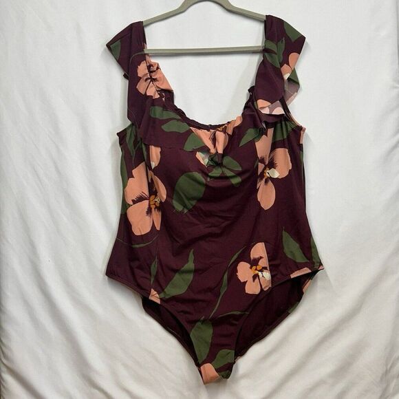 NWT Plus Size EVRI Tummy‎ Slimming Ruffle One-Piece Swimsuit Primrose 4X Modest - Picture 1 of 5